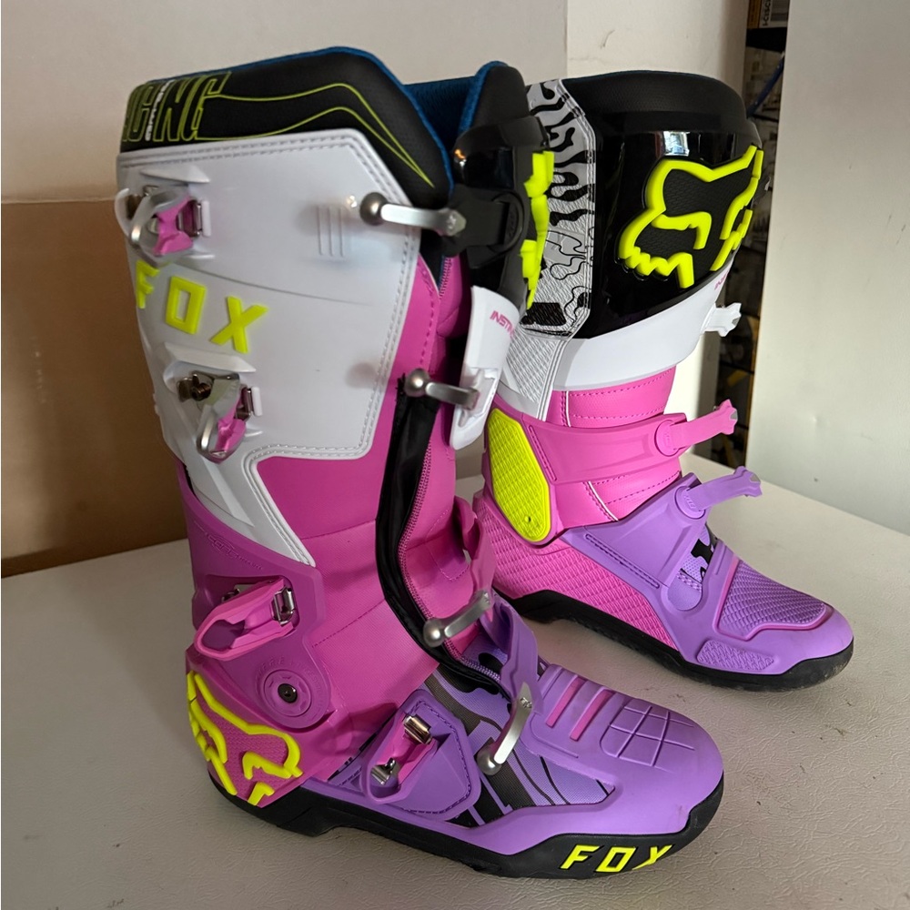 Fox Men's Motocross Boots in Pink, Purple, Neon Yellow, White - Picture 7 of 15
